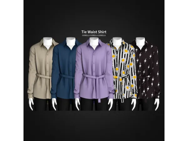 Alpha Tie Waist Shirt by simsfinds - The Sims 4 Custom Content