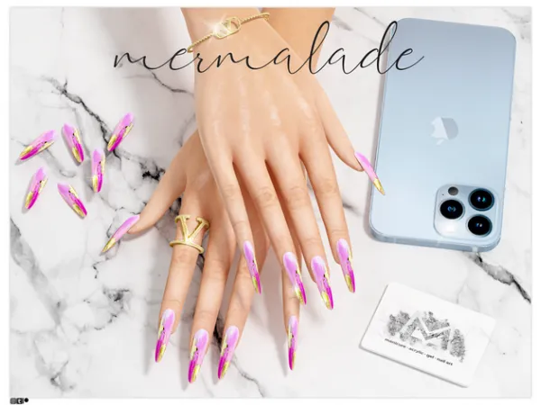Alpha Colorful Almond Nail by mermalade - The Sims 4 Custom Content