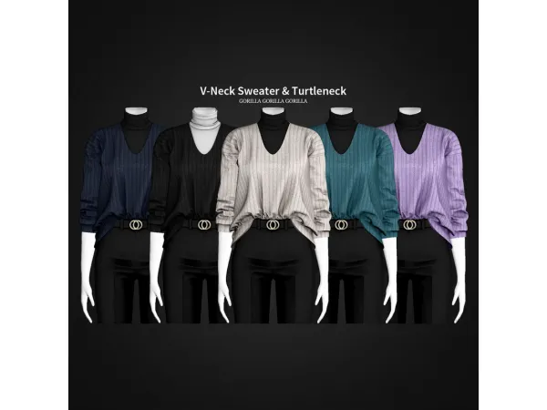 Alpha V Neck Sweater Turtleneck by simsfinds - The Sims 4 Custom Content