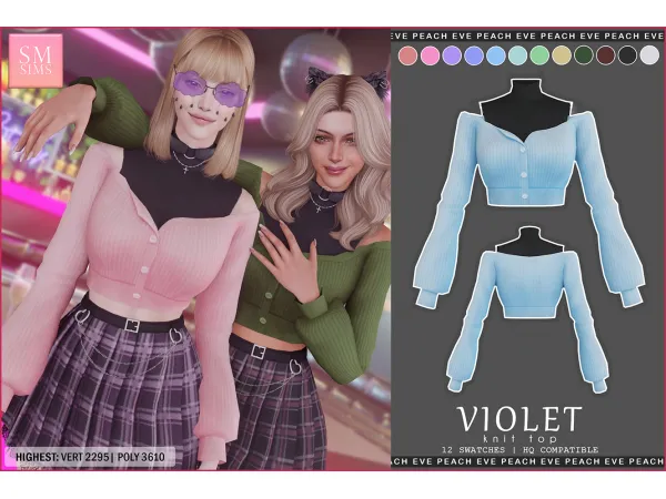 Mix Violet Knit Top - The Sims 4 Custom Content
