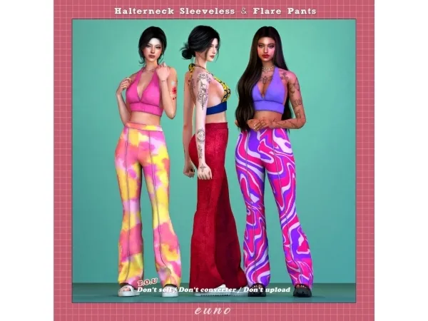 Alpha Halterneck Sleeveless Flare Pants - The Sims 4 Custom Content
