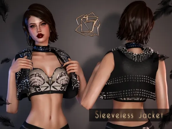 Alpha Sleeveless Spike Jacket BRsims by bluerose-sims - The Sims 4 Custom Content