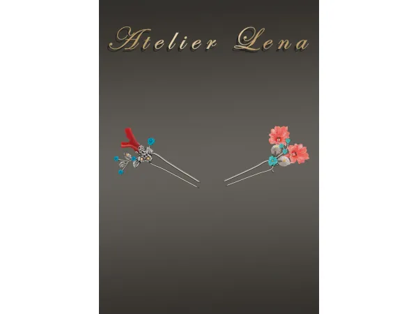 Alpha [Atelier Lena] Coral Flower Hairstick - The Sims 4 Custom Content