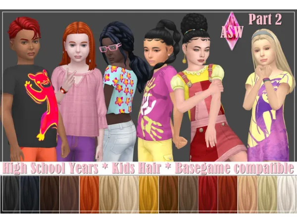 Maxis Match High School Years Kids Hair Basegame compatible Part 2 by Annett's Sims 4 Welt ASW - The Sims 4 Custom Content