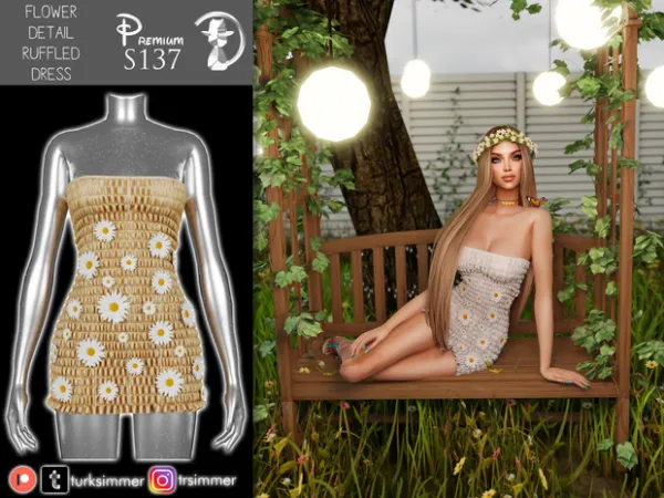 Alpha Flower Detail Ruffled Dress S137 by turksimmer - The Sims 4 Custom Content