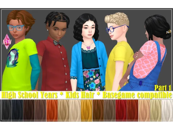 Maxis Match High School Years Kids Hair Basegame compatible Part 1 by Annett's Sims 4 Welt ASW - The Sims 4 Custom Content