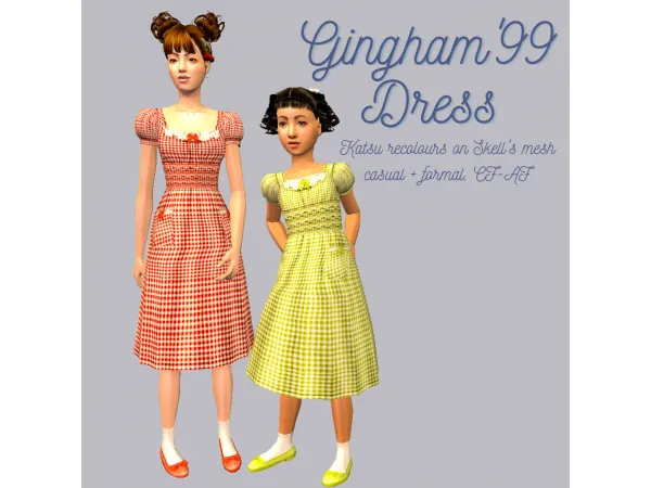 Katsu Gingham '99 dress standalone - The Sims 2 Custom Content