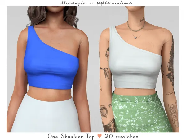 Alpha elliesimple x fifthscreations one shoulder top (summer collection 2022) - The Sims 4 Custom Content