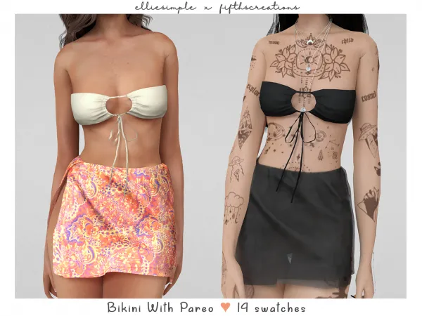 Alpha elliesimple x fifthscreations bikini with pareo (summer collection 2022) - The Sims 4 Custom Content