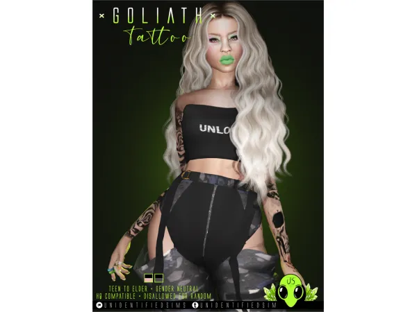 Mix Goliath Tattoo updated with extra swatch by unidentifiedsims - The Sims 4 Custom Content