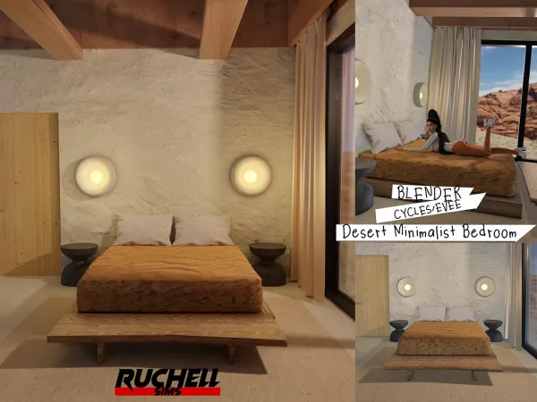 Alpha Desert Minimalist Bedroom (BLENDER) by ruchellsims - The Sims 4 Custom Content