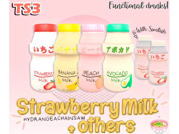 Functional drinks( ) Peach Avocado Banana Strawberry Milk - The Sims 3 Custom Content