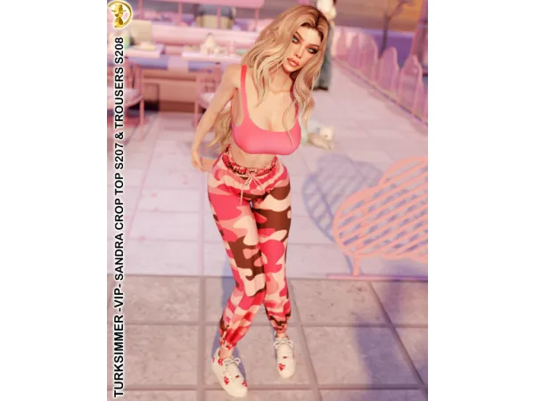 Alpha SANDRA SET Crop Top S207 Trousers S208 by turksimmer - The Sims 4 Custom Content