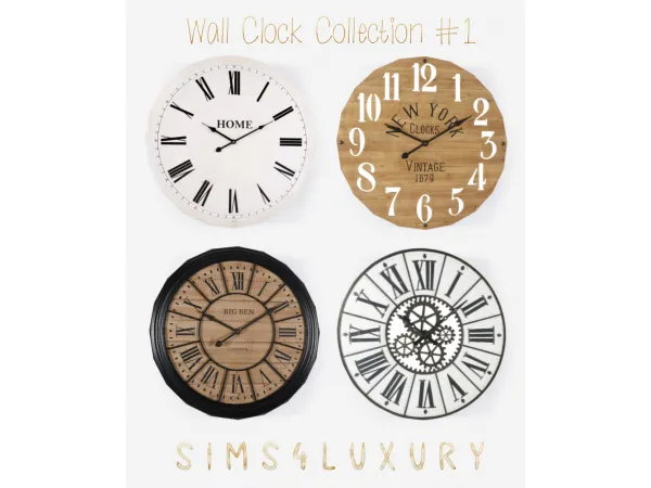 Alpha Wall Clock Collection 1 by Sims4Luxury - The Sims 4 Custom Content