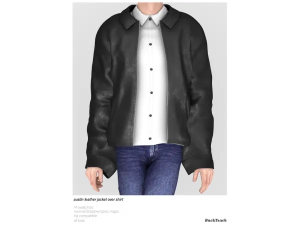 Alpha Austin Leather Jacket Over Shirt Mid Rise Jeans Pants by BackTrack - The Sims 4 Custom Content