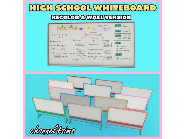 Mix High School Whiteboard Recolor Wall ver by channel4sims - The Sims 4 Custom Content