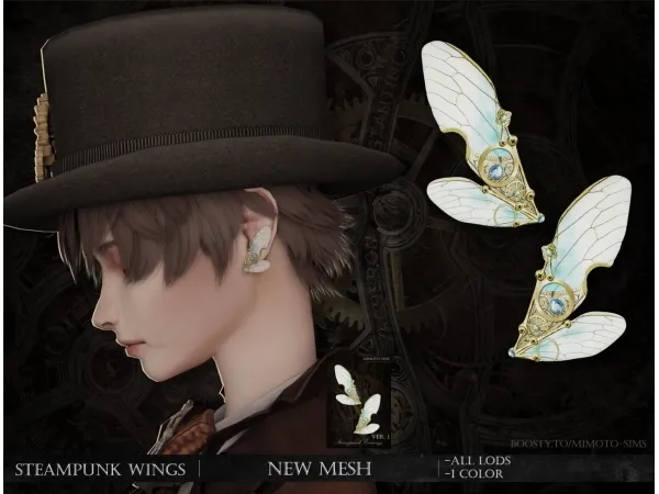 Alpha Steampunk Wings Earrings N3 N4 N5 N6 - The Sims 4 Custom Content