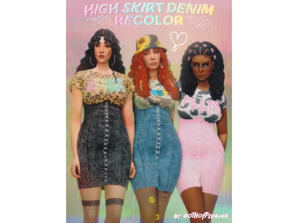 Maxis Match high skirt denim outfit recolor - The Sims 4 Custom Content