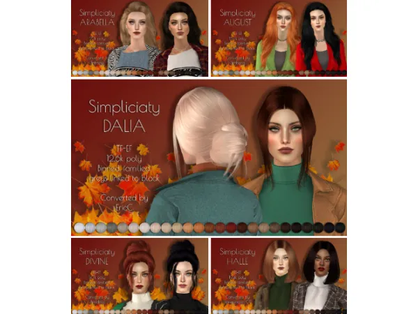 Five Simpliciatys female hair retextures - The Sims 2 Custom Content