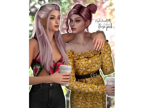 Mix POSES Coffee by PsychicPeanutKitty - The Sims 4 Custom Content