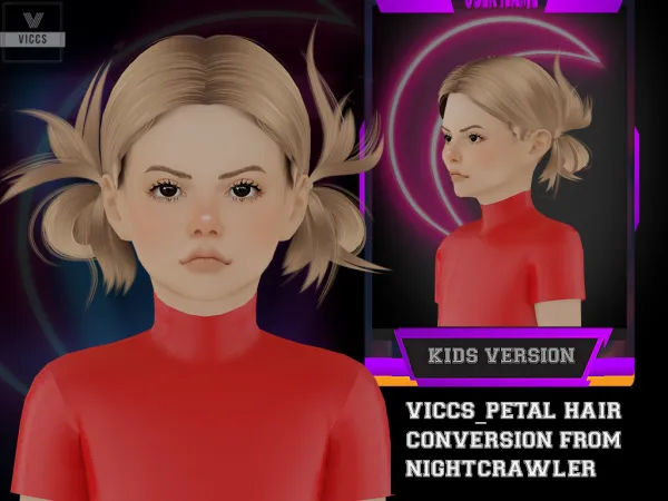 Alpha VICCS_NIGHTCRAWLER PETAL HAIR CONVERTED FOR KIDS by viccs - The Sims 4 Custom Content
