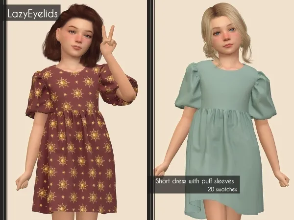 Alpha Short dress with puff sleeves - The Sims 4 Custom Content