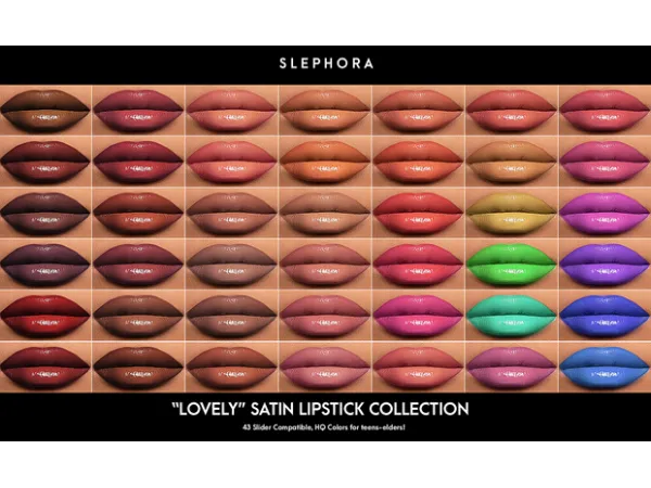 Alpha LOVELY SATIN LIPSTICKS (43 HQSlider Compatible Colors) - The Sims 4 Custom Content