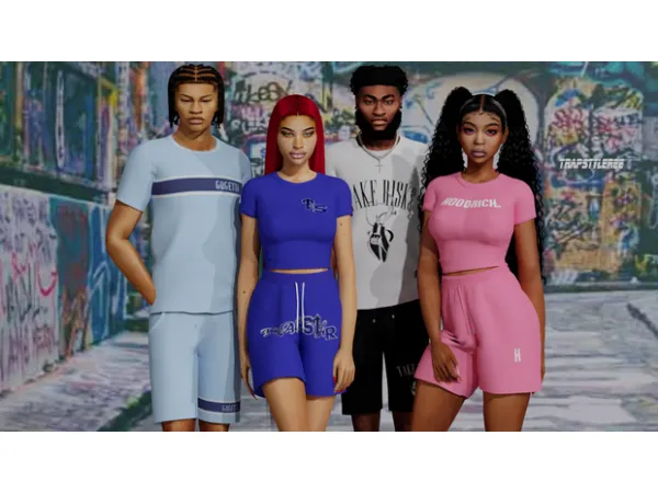 Alpha Streetwear Shorts Set by trapstyleree - The Sims 4 Custom Content
