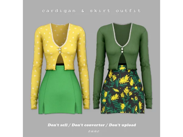 Alpha cardigan skirt outfit by euno sims - The Sims 4 Custom Content