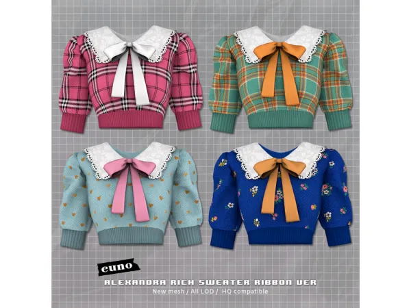 Alpha Alexandra Rich Sweater Ribbon Ver by euno sims - The Sims 4 Custom Content