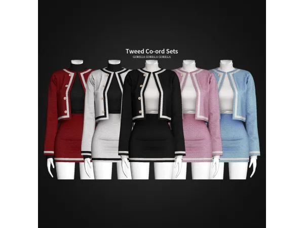 Alpha Tweed Co ord Sets by gorillax3 - The Sims 4 Custom Content