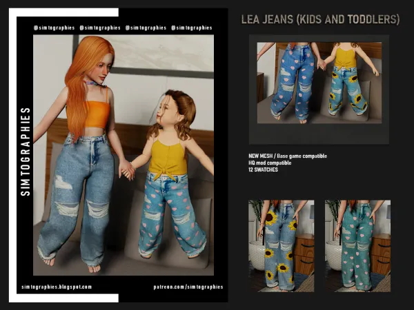 Alpha Lea Jeans (Kids and Toddlers) - The Sims 4 Custom Content