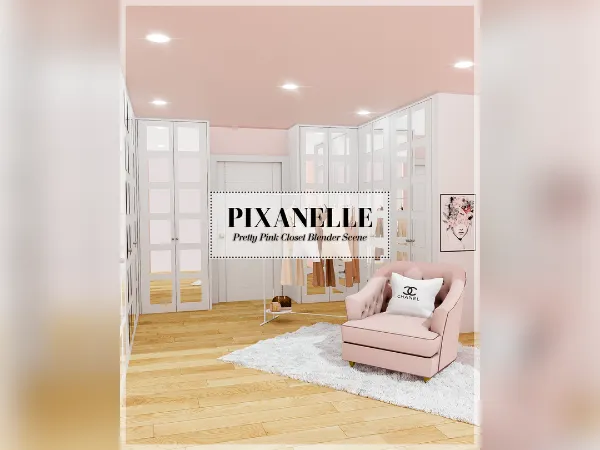 Alpha Pixanelle Pretty Pink Walk in Closet Blender Scene - The Sims 4 Custom Content