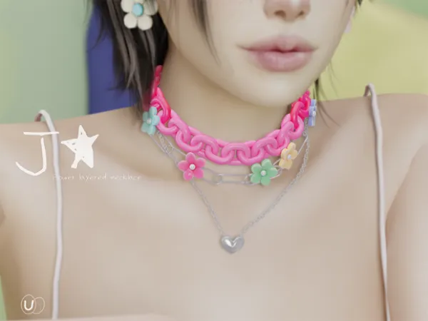 Alpha Jstar flower layered necklace by EggU - The Sims 4 Custom Content