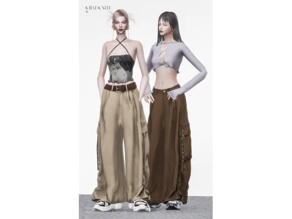 Alpha Crying Center Unisex Pocket Flare Cargo Pants by Charonlee SIMS - The Sims 4 Custom Content
