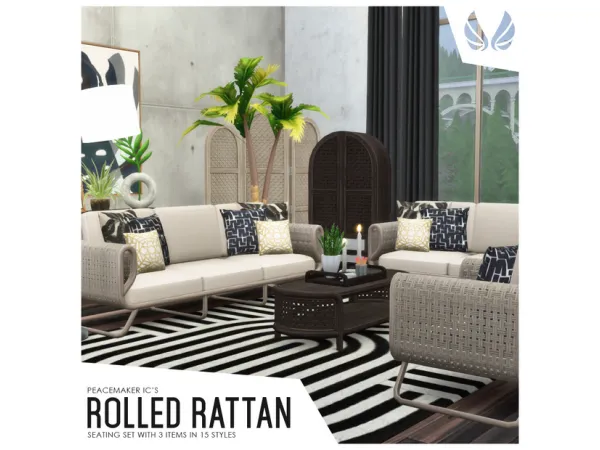 Maxis Match Rolled Rattan Seating Set with Three Items by Peacemaker_ic - The Sims 4 Custom Content