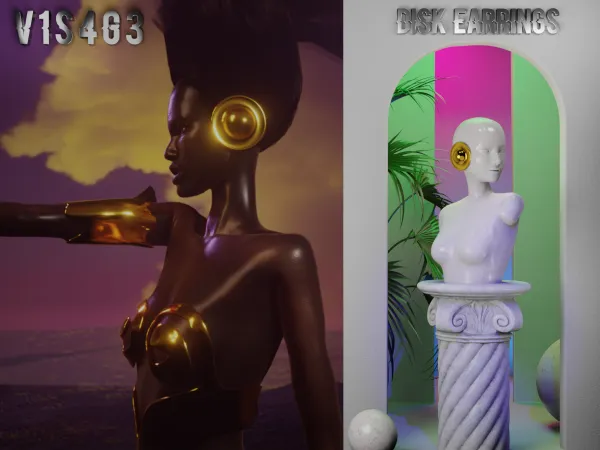 Alpha DISK EARRINGS by v1s4g3 - The Sims 4 Custom Content