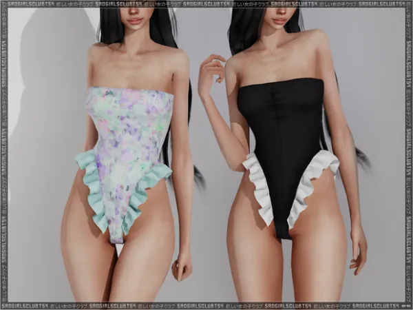 Alpha onepiece swimsuit with ruffles by sad girls club TS4 - The Sims 4 Custom Content