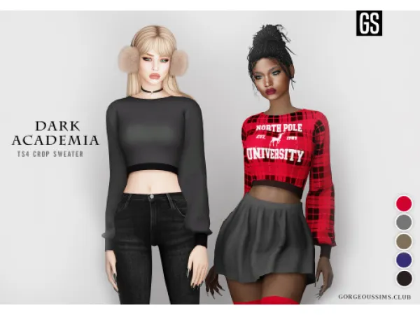 Alpha Dark Academia Cozy Crop Sweater - The Sims 4 Custom Content