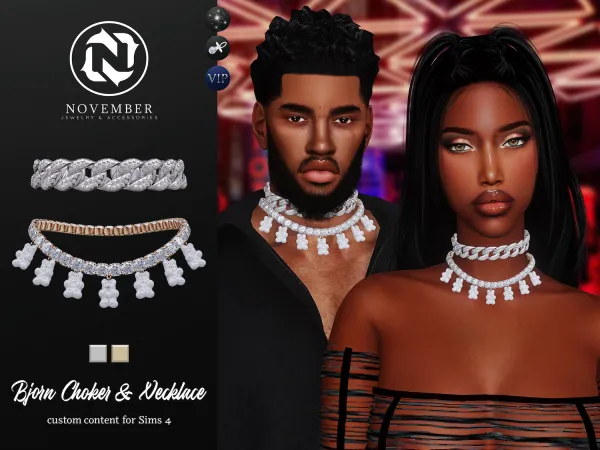 Alpha November Bjorn Choker Necklace Set - The Sims 4 Custom Content