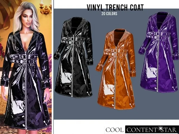 Alpha Vinyl Trench Coat - The Sims 4 Custom Content
