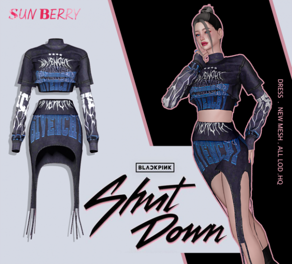 Alpha [SUNBERRY] BLACKPINK Shut Down' JISOO dress by simsfinds - The Sims 4 Custom Content