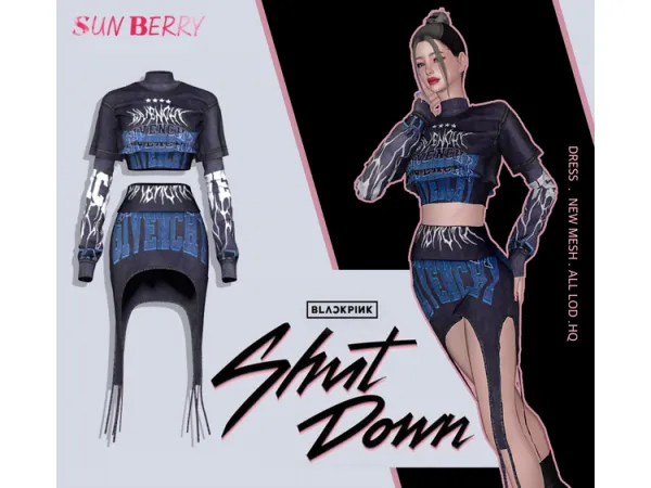 Alpha [SUNBERRY] BLACKPINK Shut Down' JISOO dress - The Sims 4 Custom Content