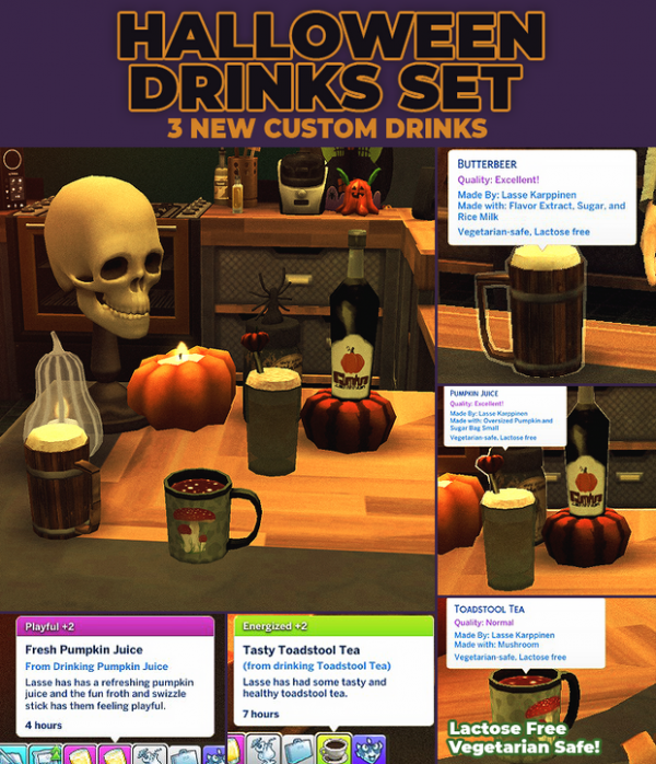 Maxis Match Halloween Drinks Set 3 New Custom Drink Recipies by simsfinds - The Sims 4 Custom Content