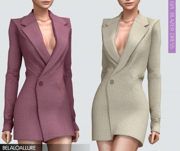 Alpha Belaloallure Gia blazer dress by simsfinds - The Sims 4 Custom Content