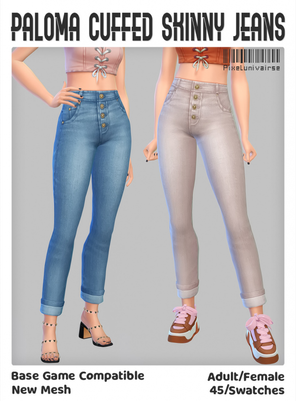 Maxis Match Paloma cuffed skinny jeans by simsfinds - The Sims 4 Custom Content