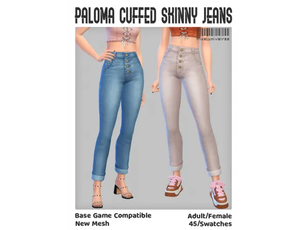 Maxis Match Paloma cuffed skinny jeans - The Sims 4 Custom Content