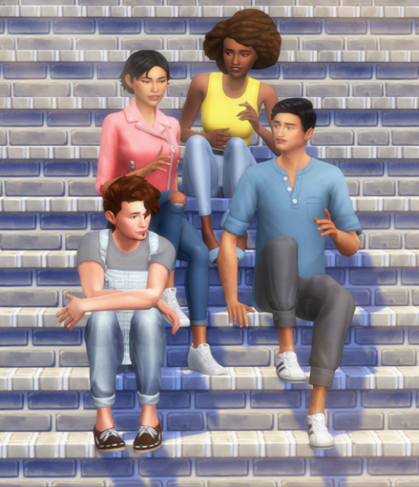 Mix Posepack Group on the stairs elsa by simsfinds - The Sims 4 Custom Content
