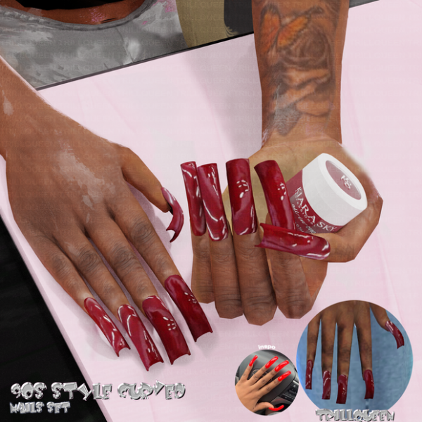 Alpha 90s STYLE CURVED NAILS SET by simsfinds - The Sims 4 Custom Content