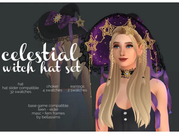 Alpha Simblreen 2022 Celestial Witch Hat Set - The Sims 4 Custom Content